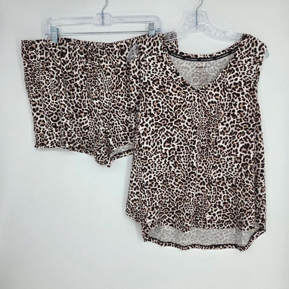 Joyspun Leopard Print Pajama Set Tank Top and Shorts 2-Piece Sleepwear XL